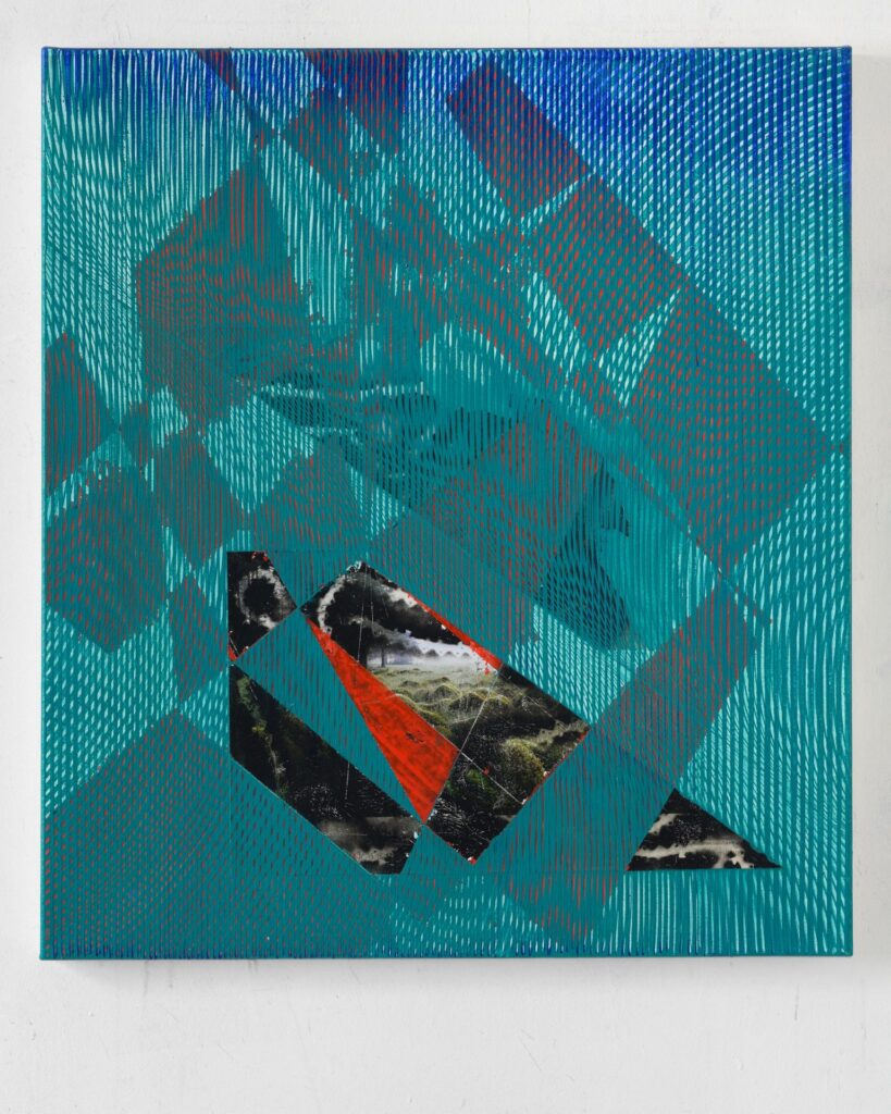 Seasons in Flux _Sound Territory series, 2024 casein tempera, oil, collage on canvas, 90x80 cm